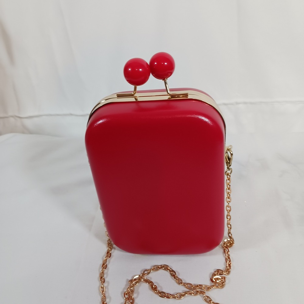 Elizabeth Arden Clutch Bag Womens Red Excellent Hard Shell Crossbody Chain